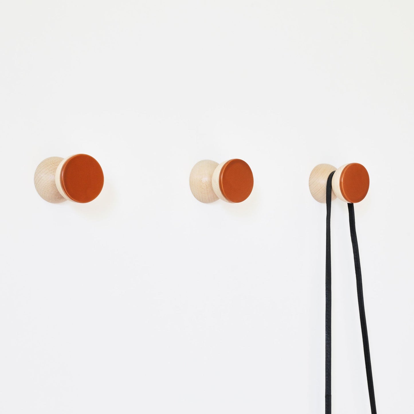 Beech Wood & Ceramic Wall Hook / Knob - Dark Terracotta Orange