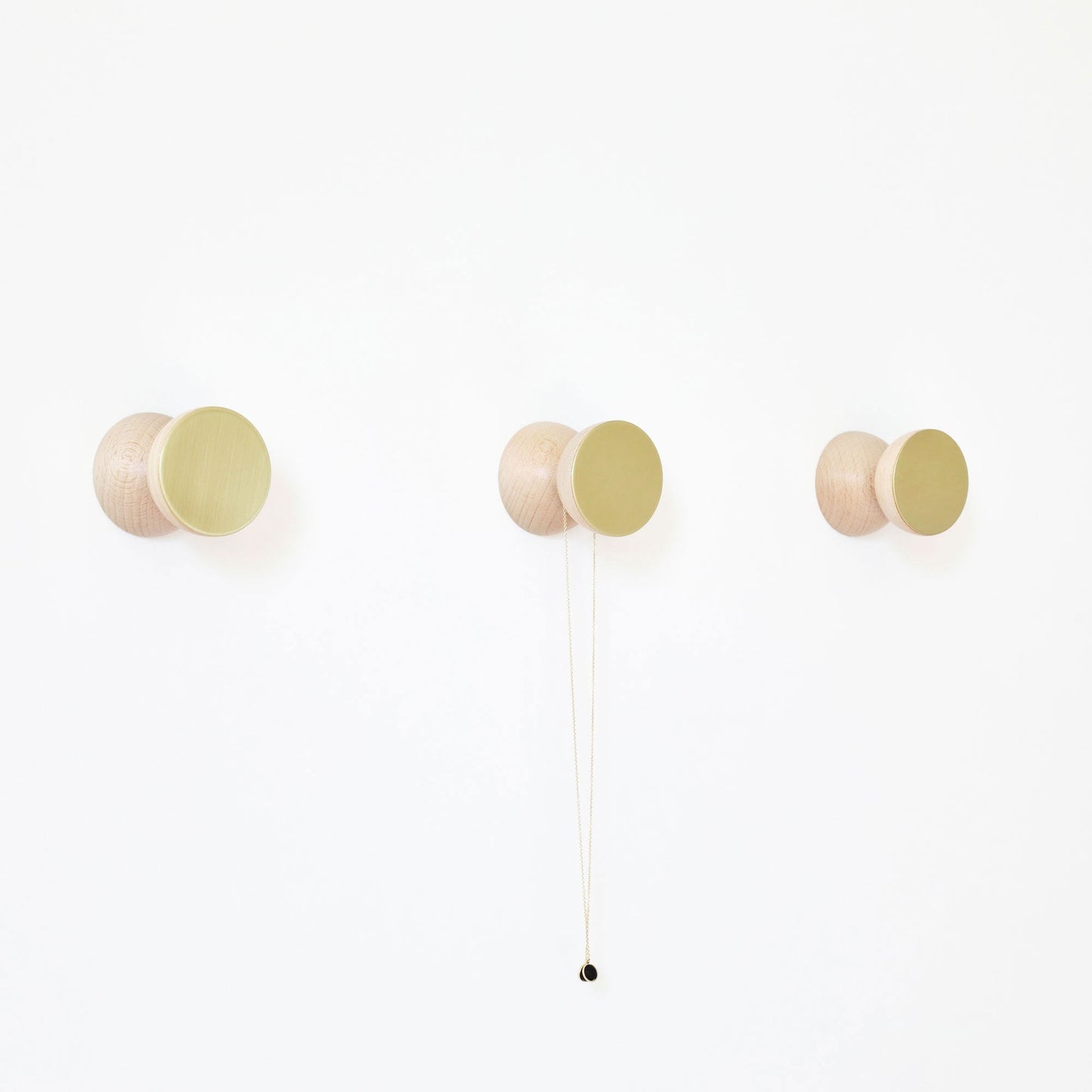 Beech Wood & Brass Wall Hook / Knob