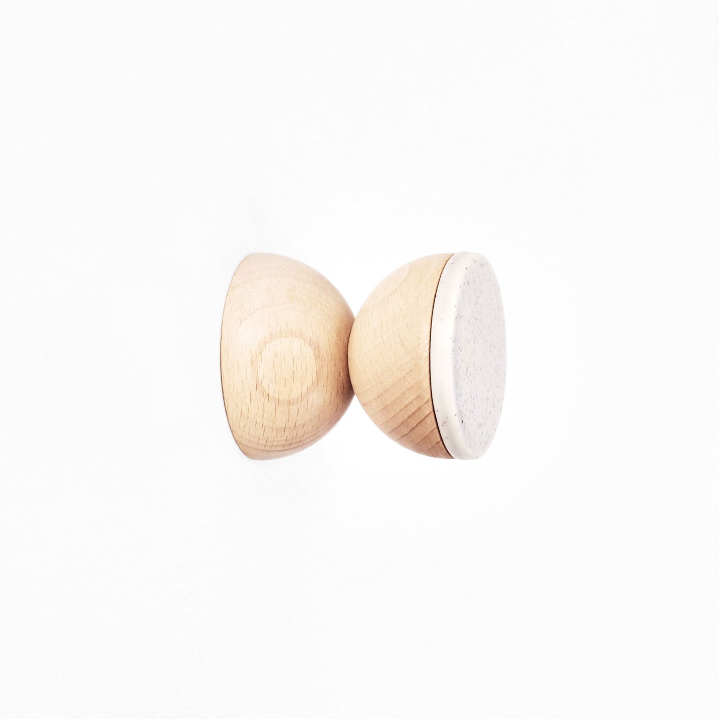Beech Wood & Ceramic Wall Hook / Knob - Grey Sand