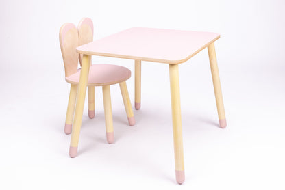 Children's set: table and chair with rabbit ears