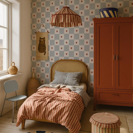 French Hearts Check Wallpaper